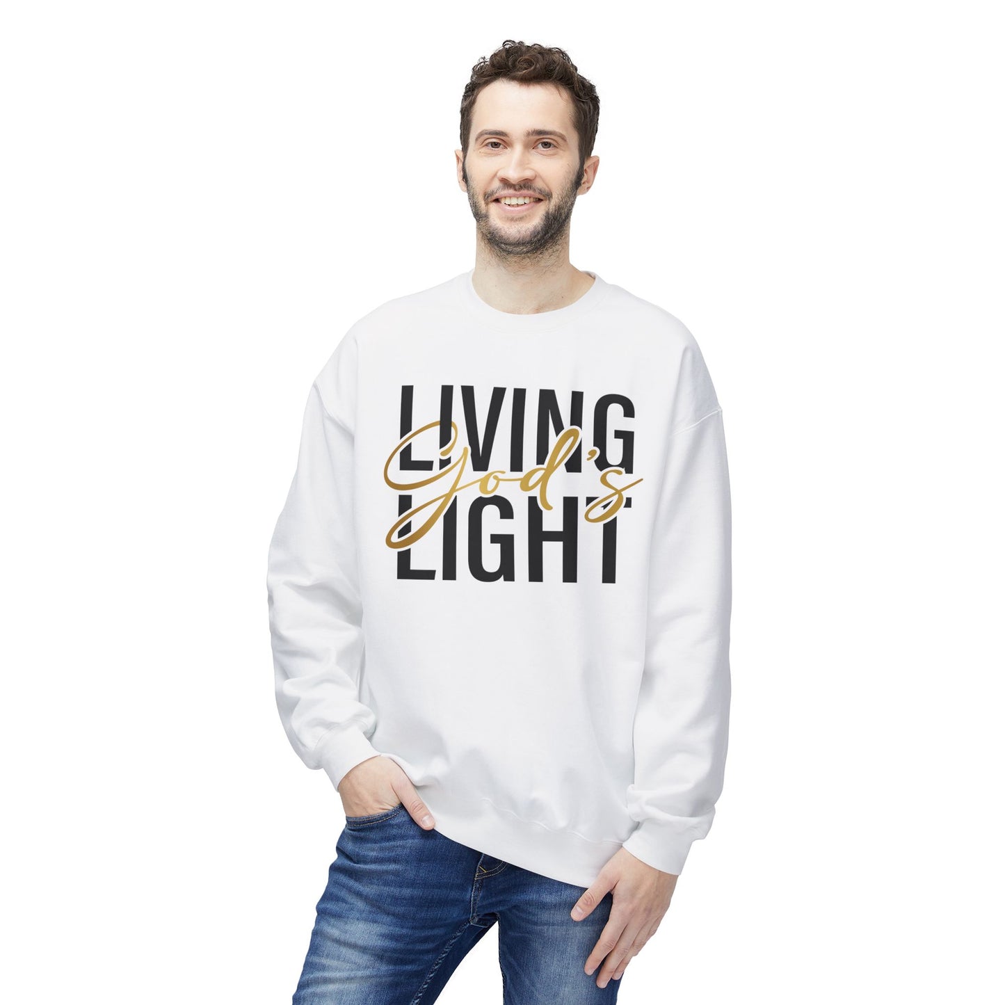 Living God's Light Script Unisex Midweight Fleece Crewneck Sweatshirt
