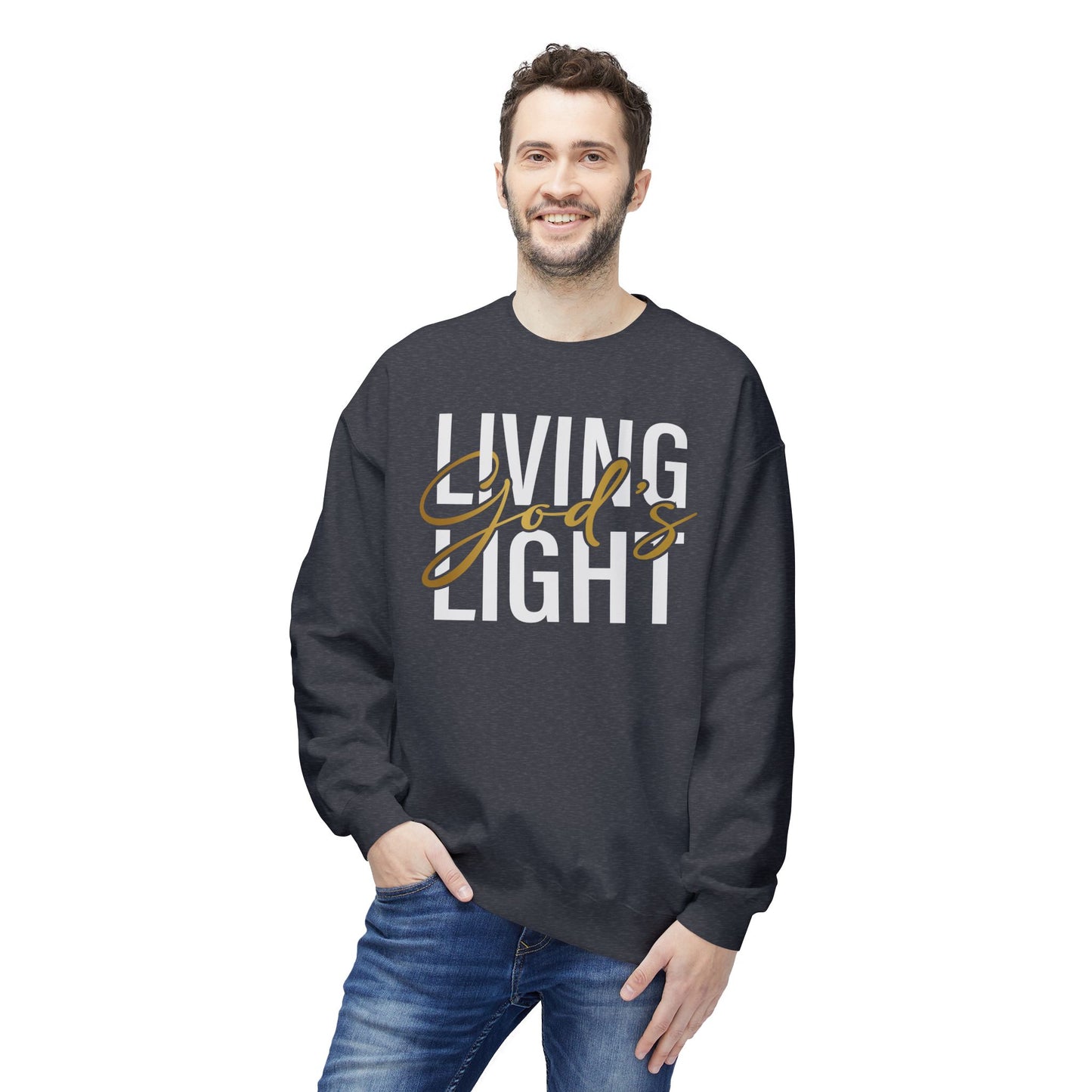 Living God's Light Script Unisex Midweight Fleece Crewneck Sweatshirt