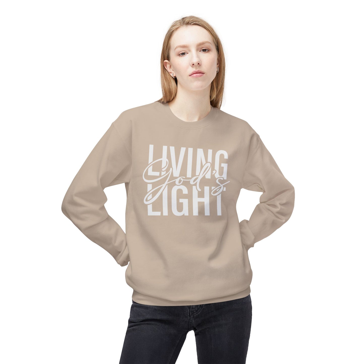 Living God's Light Script Unisex Midweight Fleece Crewneck Sweatshirt