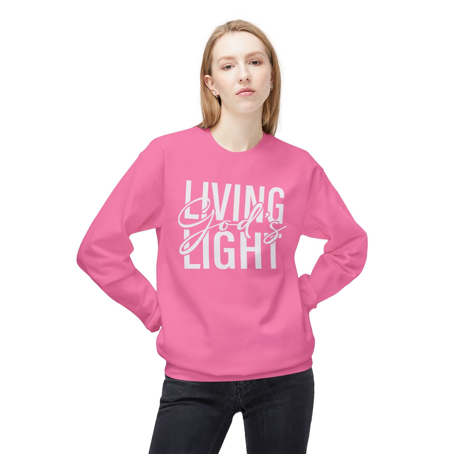 Living God's Light Script Unisex Midweight Fleece Crewneck Sweatshirt