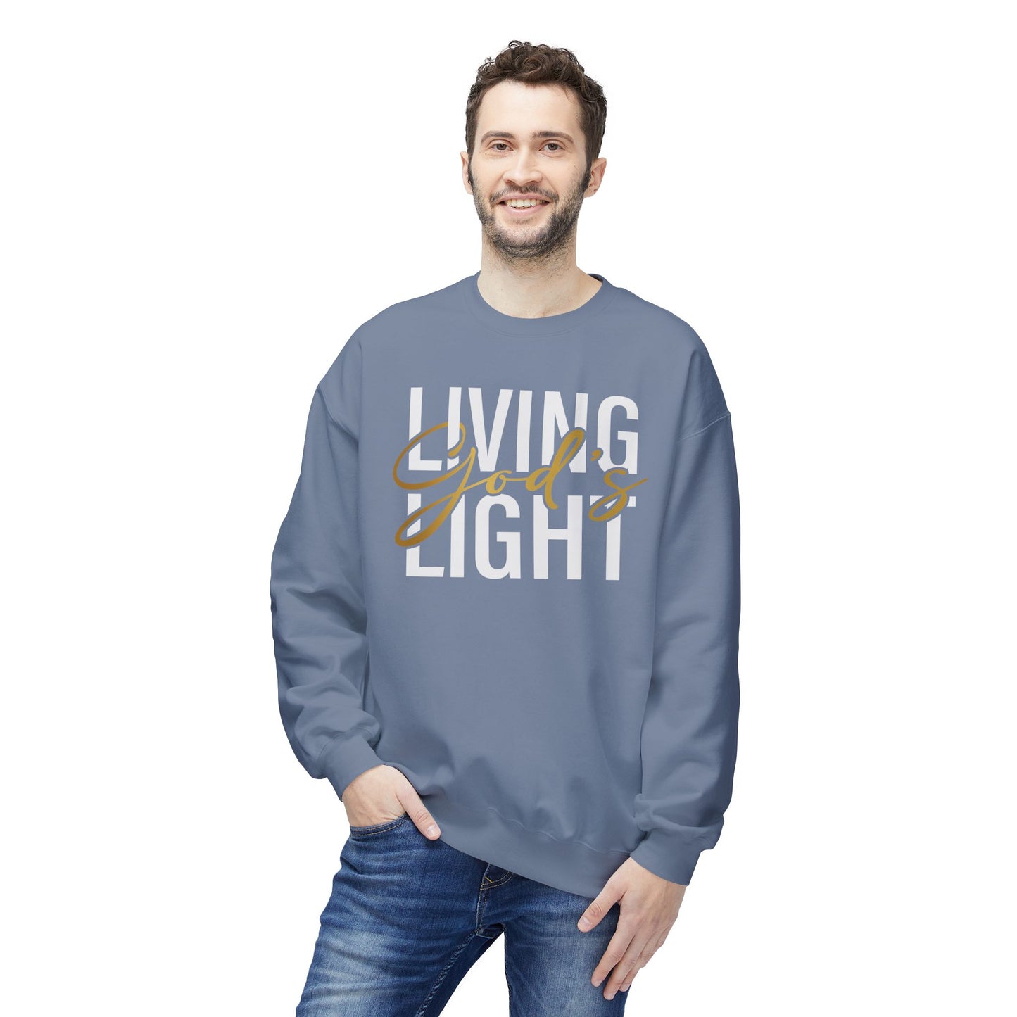 Living God's Light Script Unisex Midweight Fleece Crewneck Sweatshirt