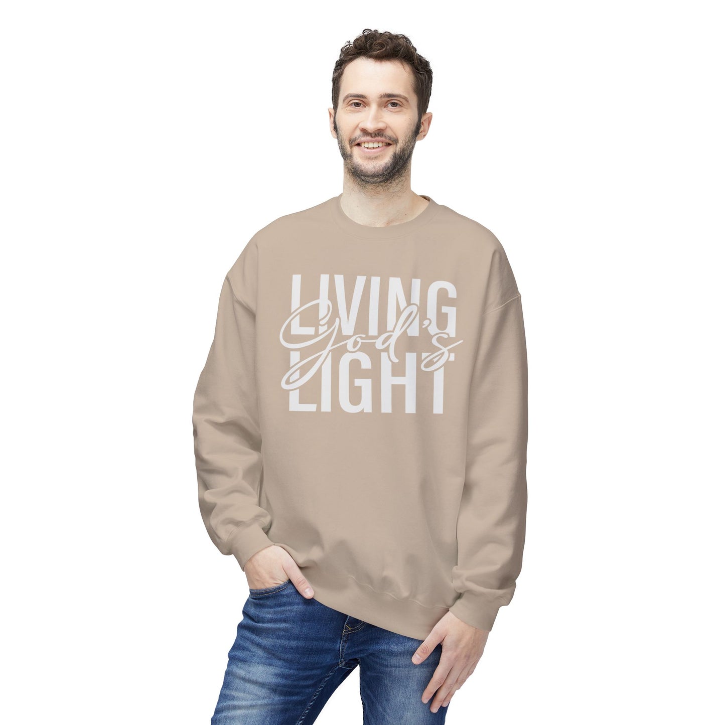 Living God's Light Script Unisex Midweight Fleece Crewneck Sweatshirt