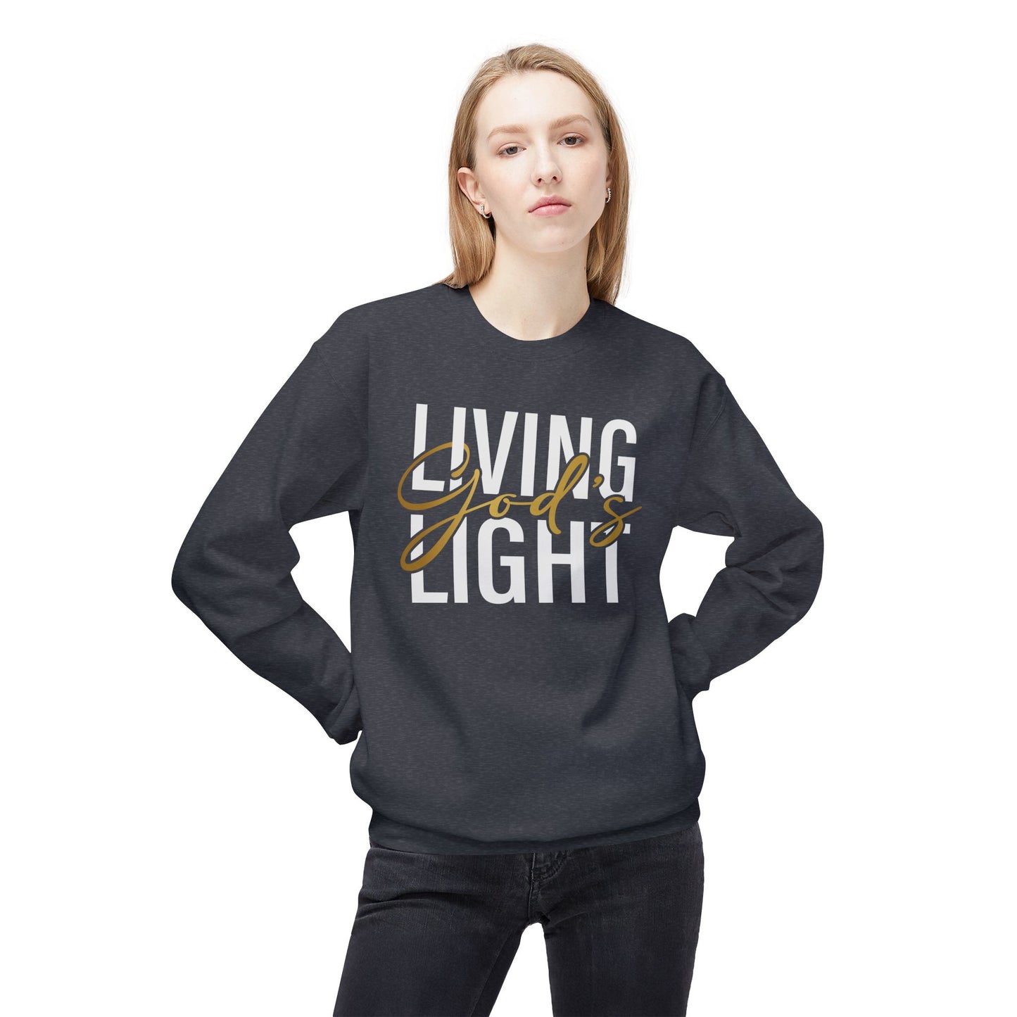 Living God's Light Script Unisex Midweight Fleece Crewneck Sweatshirt