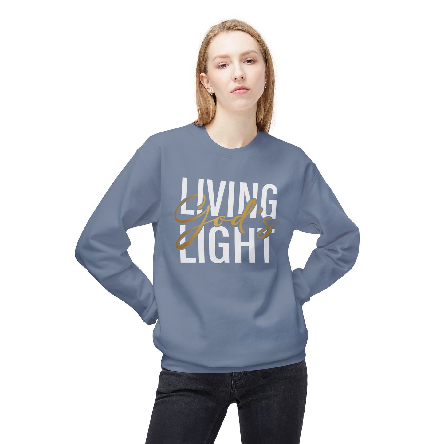 Living God's Light Script Unisex Midweight Fleece Crewneck Sweatshirt