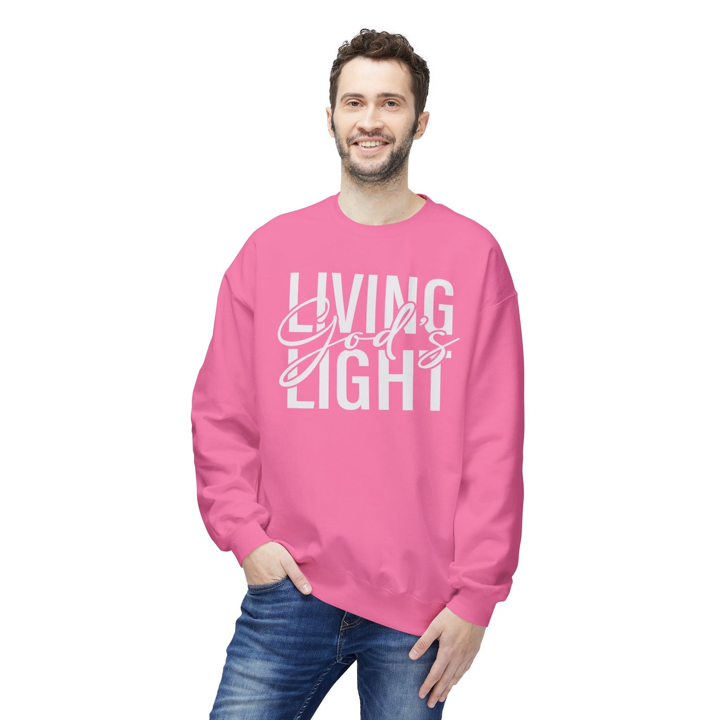Living God's Light Script Unisex Midweight Fleece Crewneck Sweatshirt